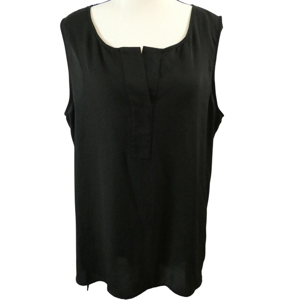 Worthington Women's XL Sheer Sleeveless Blouse High Low Tunic Black Lightweight